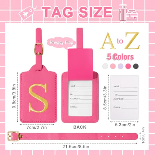 Personalized Initial Luggage Tags for Suitcase (Rose Leather,glod Letter / S)