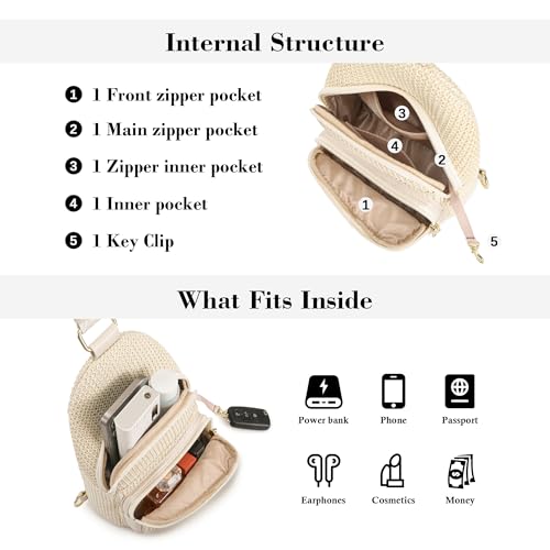 Faux Straw Crossbody Bags for Women Small RFID Summer Sling Bag (Boho White Thick)