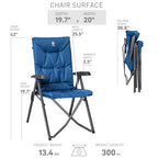 Folding Padded Camping Chair 4 Positon Adjustable Recliner with High Back Support Portable for Adults (Blue)