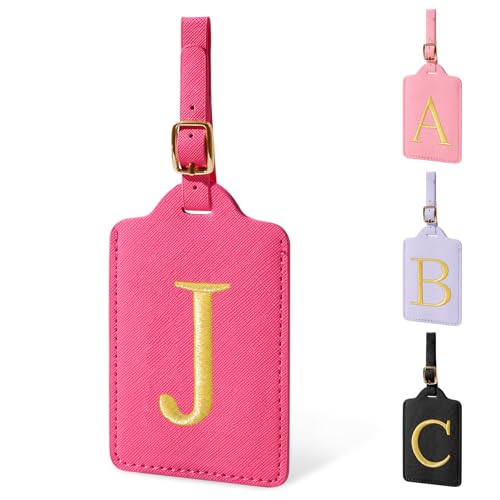 Personalized Initial Cute Luggage Tags (Rose Leather,glod Letter / J)