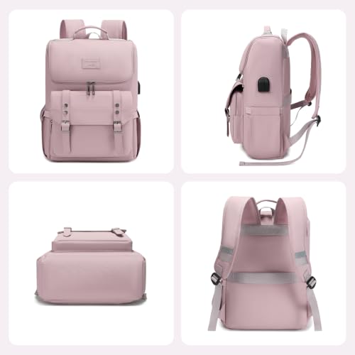 Vintage Backpack Travel Laptop Backpack with usb Charging Port for Women & Men College Backpack Fits 15.6 Inch Laptop Light Purple (Light Purple)