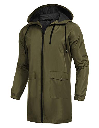 Long Hooded Raincoat Safety Waterproof Emergency Rain Jacket Poncho for Men Women Adults (Olive Green / 3X-Large)