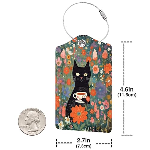 2 Pack Luggage Tag for Suitcase (Black Cat Flower)