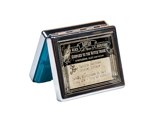 Silver Vintage Pill Box 7 Day Metal Pill Box with Mirror and 8 Compartments Cute Travel Pill Organizer for Purse (Vintage Label)