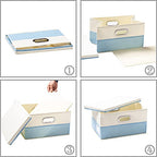 Collapsible Storage Bin with Lid [3 (Blue&Cream / M(3-Pack))