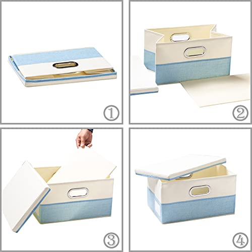 Collapsible Storage Bin with Lid [3 (Blue&Cream / M(3-Pack))