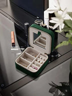 Travel Jewelry Organizer Boxes for Women Small Portable Necklace Earrings Bracelet Rings Travel Case Best Friend Birthday Gifts for Women Trendy (08_Suede_Touch_Emerald)
