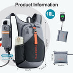 10L Hiking Backpack for Men Women Lightweight Foldable Small Daypack for Travel Camping Outdoor (Grey and Black / 10l)