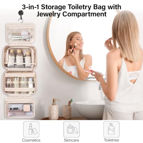 Hanging Travel Toiletry Bag with Jewelry Organizer (Apricot)