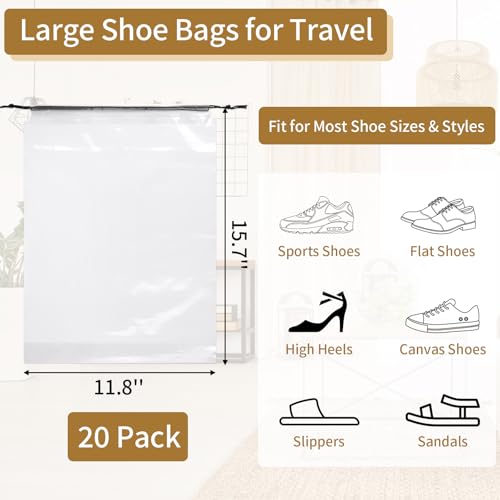 20 Pack Shoe Bags for Travel (Clear)