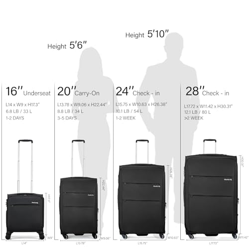 16 Inch Underseat Carry On Luggage with Wheels Small Suitcase Softside Luggage Bags for Travel Lightweight Suitcases with Wheels Travel Luggage Personal Item for Men and Women (Dark Gray / 16 Inch)