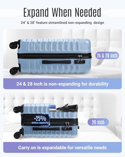 Luggage Sets 3 Pcs Suitcase with Wheels (Light Blue / 3-Piece Set-20 Inch/24 Inch/28 Inch)