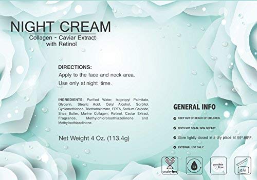 Night Cream with Collagen, Caviar Extract & Retinol - repair and moisturize skin at night - 4 oz