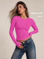 Womens Long Sleeve Shirts Basic Compression Tops Hot Pink M (Medium / Hot Pink)