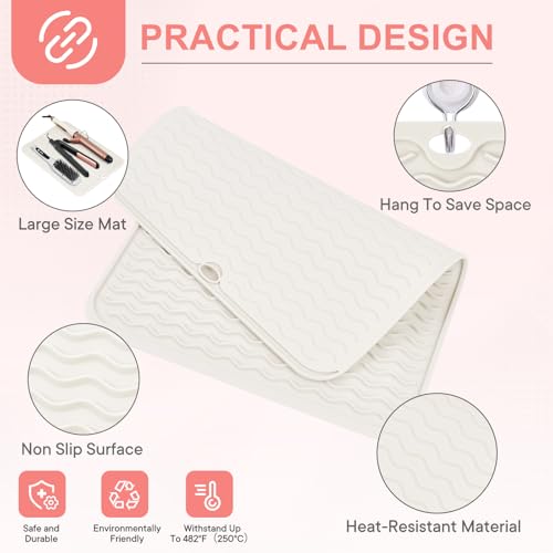 Oversize Silicone Heat Resistant Mat for Hair Tools (Ivory)