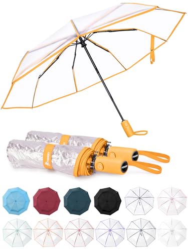 Windproof Travel Umbrellas for Rain and Sun (Clear-Yellow / 2 PK)