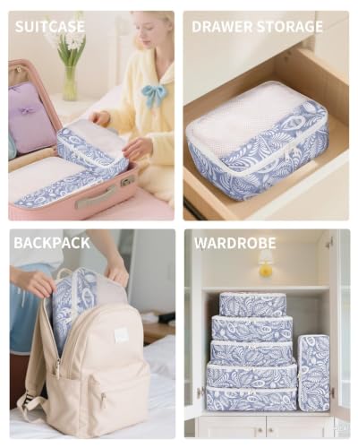 Packing Cubes for Travel (Blue Leaf / 7 Set)