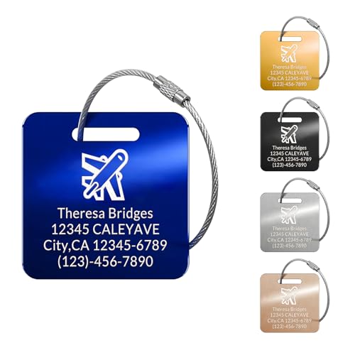 5Pack) Custom Personalized Luggage Tags-Customized Unique tag for Suitcase Backpack Travel,Bags (Blue(2×2) Heart) (Blue(2×2) Heart)