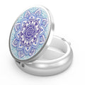 Pill Box 3 Compartment Small Pill Case Pill Organizer for Pocket or Purse (20-mandala Blue / 1 piece)