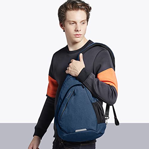 Sling Bag Men Backpack Unisex One Shoulder Bag Hiking Travel Backpack Crossbody with USB Port for Men Women Versatile Casual Daypack (Dark Blue-17")