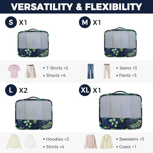 9 Set Packing Cubes with Packing List Luggage Packing Organizers for Travel Accessories (Navy leaf)