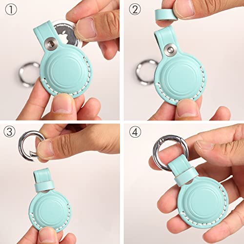 Genuine Leather Keychain Holder Compatible with Airtag ([1 Pack] Cyan V1.0)