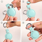 Genuine Leather Keychain Holder Compatible with Airtag ([1 Pack] Cyan V1.0)