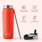 Recycled Stainless Steel Explorer with Flip Straw Lid (Radiant Coral / 24 Ounces)