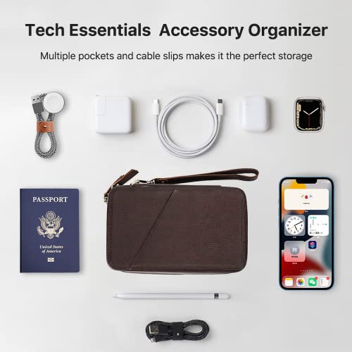 Electronic Organizer Case Tech Kit (Vintage Coffee -【Lychee Grain Leather】 / Electronic Storage Case - Sturdy Handmade)