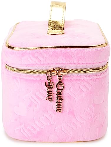 Velour Train Case Pink Makeup Bag Heart Logo (Pink)
