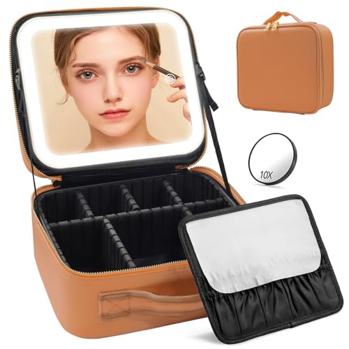 Makeup Case Lighted Mirror (Brown / Integrated)