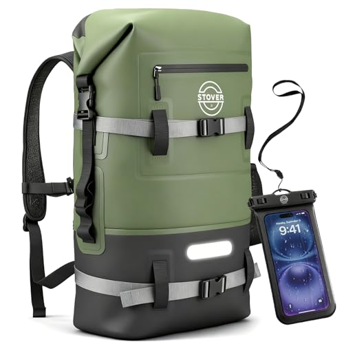 30/40/55L Waterproof Dry Backpack & Phone Case - Large Floating Dry Bag for Kayaking, Travel, Hiking, Fishing, Camping, Motorcycles & Beach, Heavy-Duty Roll Top Men/Women (Green) (Green / 30L)