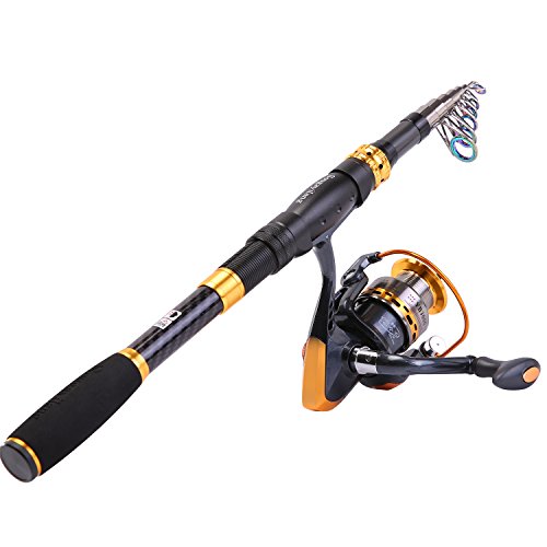 Fishing Rod Reel Combos Carbon Fiber Telescopic Fishing Pole with Spinning Reel for Travel Saltwater Freshwater Fishing (Only Fishing Rod and Reel / 8.86 ft)