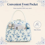 Lunch Bag for Women Cute Corduroy Lunch Tote Bags with Shoulder Strap Reusable Insulated Lunch Box Large Capacity Reusable Insulated Cooler for Work Picnic or Travel (Blue Floral 293 / 10L)