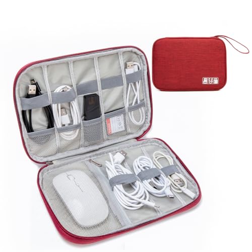 Small Cable Organizer Travel Case for Chargers (red)
