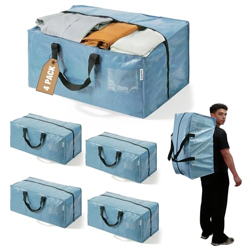 4 Pack Extra Large Moving Bags with Backpack Straps & Handles (Dusty Blue / 4 Pack)