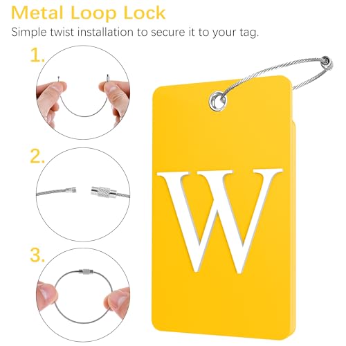 2 Pack Initial Luggage Tags for Suitcases Airplane Travel Essentials (Large W / Yellow)