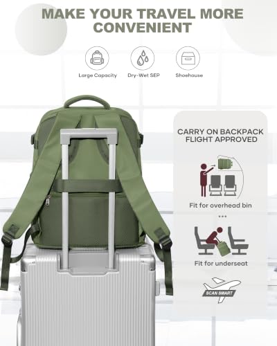 Travel Backpack Carry On for Women Man Gym Backpack with Laptop Compartment Mochila de Viaje Teacher Personal Item Backpacks Rucksack Airplane Accessories Must Haves (Gray Green / 20 liters)