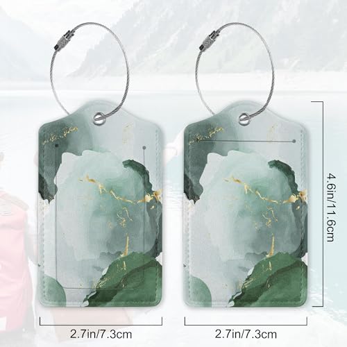 2Pcs Luggage Tag for Suitcase Green Ink Abstract Marble Cute Suitcase Tag with Privacy Flap & Name ID Label & Metal Loop (Green Ink Abstract Marble)