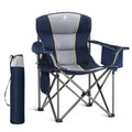 Folding Camping Chair Oversized Heavy Duty Padded Outdoor Chair with Cup Holder Storage and Cooler Bag (Navy Blue / Single Pack)