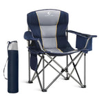 Folding Camping Chair Oversized Heavy Duty Padded Outdoor Chair with Cup Holder Storage and Cooler Bag (Navy Blue / Single Pack)