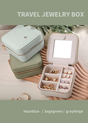 Travel Jewelry Organizer Boxes for Women Small Portable Necklace Earrings Bracelet Rings Travel Case Best Friend Birthday Gifts for Women Trendy (02_Lychee_Haze_Blue)