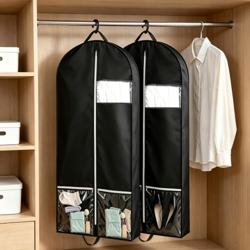 2 PCS 50" Black Garment Bags for Travel (Black-XL-2Pcs)