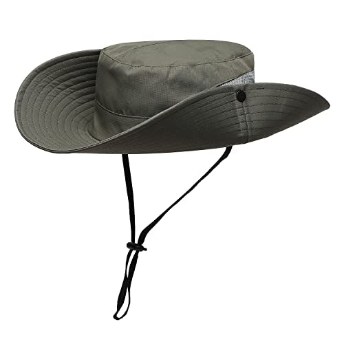Womens Summer Sun Hat Beach Hat Wide Brim Outdoor UV Protection Hat Foldable Cool Mesh Ponytail Bucket Hat (6-7 / Pure Army Green)