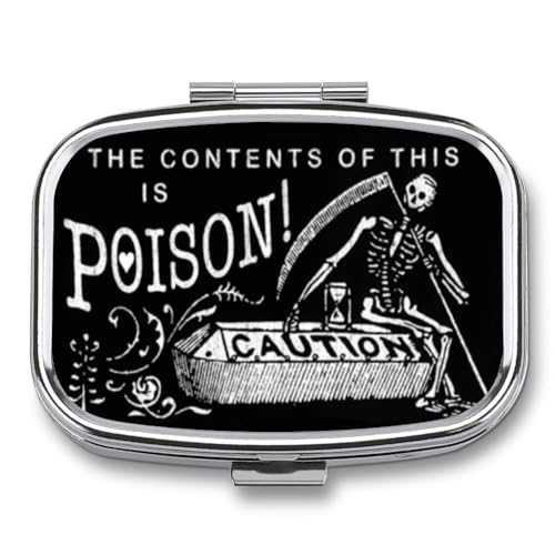 Metal 2 Compartment Pill Organizer Travel Friendly Portable Compact Pill Box Cute Pill Case to Hold Vitamins (Black Scythe)