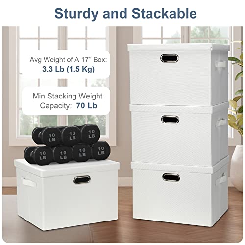 Large 17" 36 Quart Collapsible Stackable Storage Bins with Lids (White / Large -5 Pack)