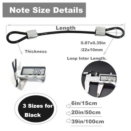 1/8"(3mm) Wire Diam Stainless Steel Cable Eyelets Loops Short Rope Lanyard Safety Tether Chain Lock with Vinyl Coated Cover, 10Pcs 20" Long Black (20 inches - 10 Pcs / Black-A)