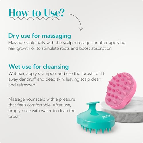2 Pack Large Scalp Massager Scrubber Shampoo Brush for Hair Growth (01- Green & Pink)