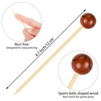100 Pieces Basketball Decorative Sports Ball End Cocktail Skewers 4.7 Inch Bamboo Cocktail Picks Wooden Decorative Fruit Toothpicks for Appetizers Bar Drink Fruit Sandwich Buffet Party Supplies (Basketball)