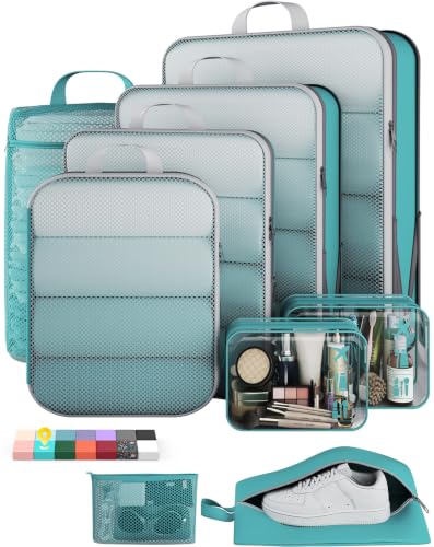 9 11 Set Compression Packing Cubes for Travel Essentials (Cyan / 9 set)